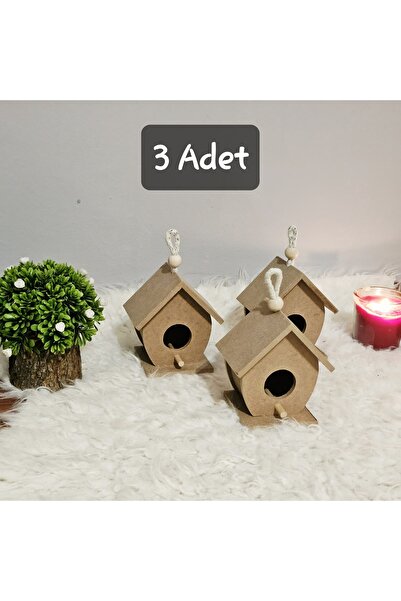 Tekir Store evinizi güzelleştirin Ahşap Boyanabilir 3 Adet Kuş Yuvası Mdf Ham...