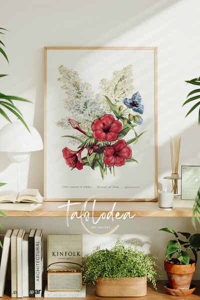tablodea Pictură murală cu ilustrație decorativă boemă, florală, minimalistă,...
