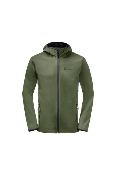 Jack Wolfskin هودي بورنبرج للرجال باللون الأخضر سوفت شيل للرجال 1307471-4129