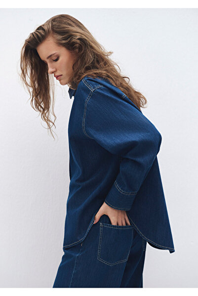 Mavi Lacivert Denim Gömlek Oversize / Geniş Kesim 1211075-85481