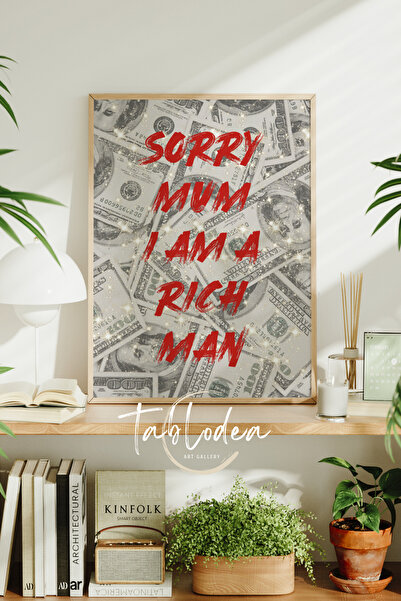 tablodea Pop Art Çerçeveli Poster Tablo, Yazılı Dolar Temalı Minimalist Dekoratif Modern Duvar Tablosu