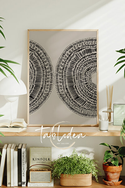 tablodea Minimalist Etnik Desenli Çerçeveli Poster Tablo, Soyut Çizgisel Mode...