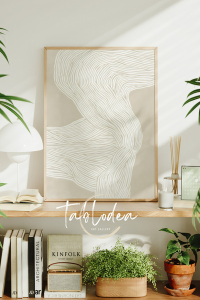 tablodea Çizgisel Modern Çerçeveli Poster Tablo, Soft Renkli Bohem Dekoratif ...