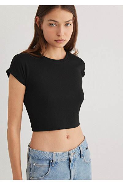 Mavi Černé pruhované základní tričko Crop / Krátký střih 168382 -25745