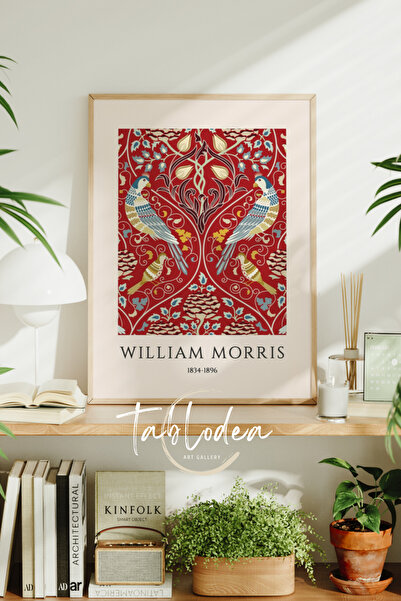 tablodea William Morris Vintage Çerçeveli Poster Tablo, Kuş Desenli Motifli D...