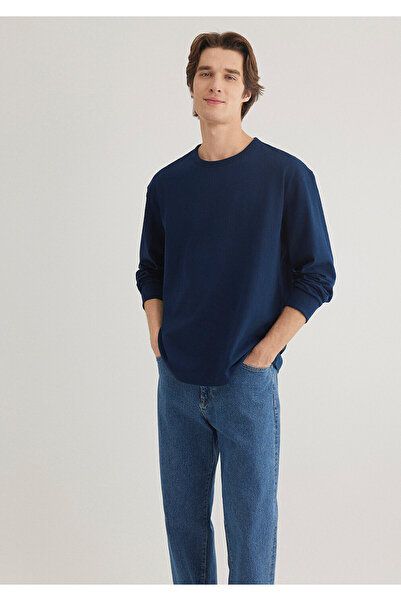 Mavi Tmavě modré tričko s dlouhým rukávem volného střihu / volného uvolněného střihu 0612488 -89353