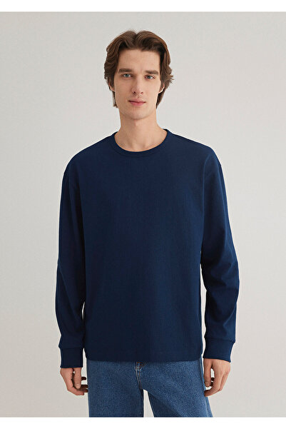 Mavi Tmavě modré tričko s dlouhým rukávem volného střihu / volného uvolněného střihu 0612488 -89353