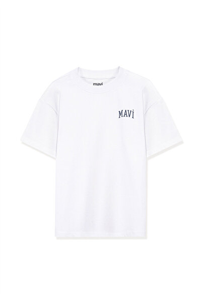 Mavi Emblémával nyomtatott fehér póló laza szabású / laza, laza szabású póló6610200-602