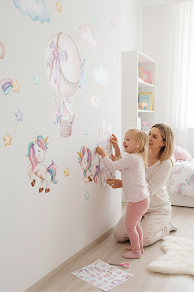 Kt Grup Muhteşem 3'lü Unicornlar 125 Parça Mega Kız Çocuk Odası Duvar Sticker Seti