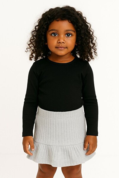 Milangel Girl's Knitted Skirt Gray Skirt with Ruffled Hem