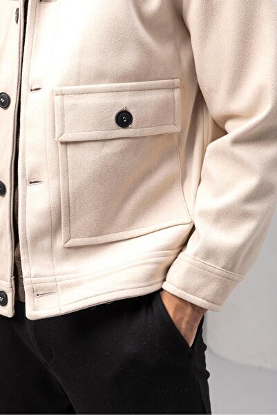 Valiberta Ανδρικό μπουφάν Gaspar Stamp Fabric Buttoned Comfortable Fit - Ανοιχτό μπεζ