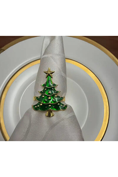 İsmet toka 6 Adet - Çam Ağacı Yılbaşı Peçete Halka Yüzük (KARARMAZ) Yılbaşı - Metal Aksesuar