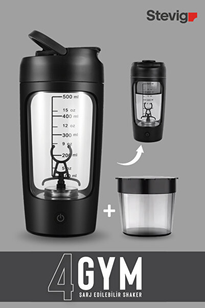 Stevig 4 Gym Elektrikli Şarj Edilebilir Protein Shaker 650 Ml Siyah
