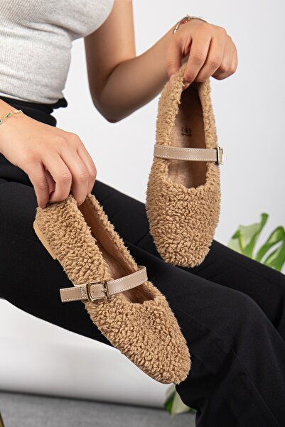 Jackers Kadın Lastik Kemerli Esnek Kıvırcık Kumaş Düz Taban Ev Babeti