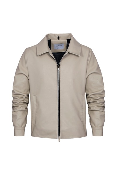 Mach Men's Regular Fit Collared Fur-Lined Leather Jacket
