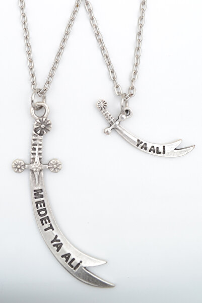 Genel Markalar 2'li Zülfikar Kılıç - Ya Ali Kılıç Gümüş Kaplama Unisex Düz Zi...