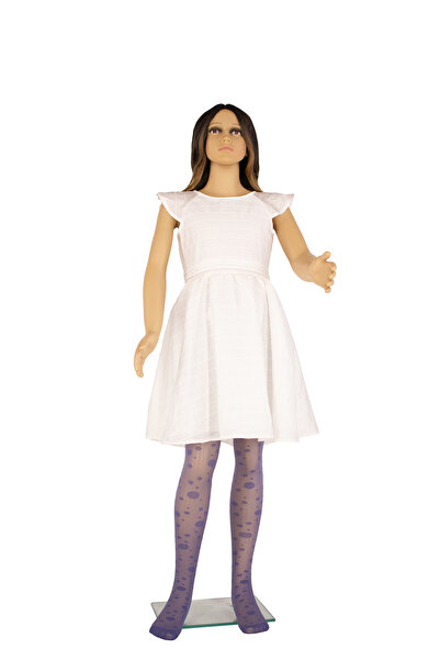 PETRA-ELISA Children's Lycra 20 Den Tights with Evelina pattern, Indigo Grey, 11-13 years