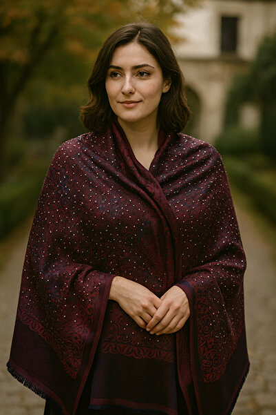 Hazard Șal cu model de piatră Bordeaux-albastru închis