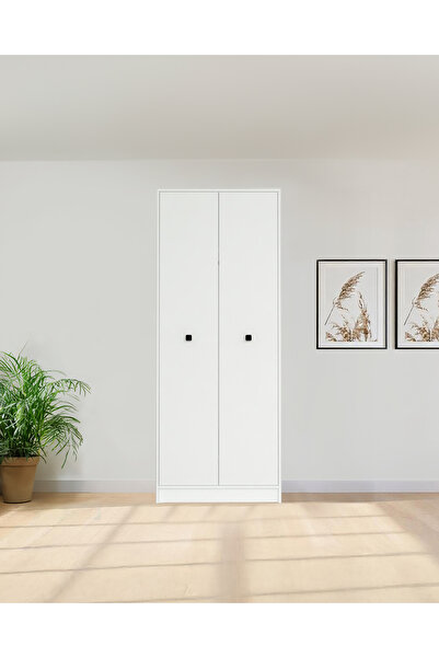 GeKa Mobilya Beyaz Fonksiyonel Portmanto – Modül 3: Askılı Çift Kapaklı Dolap