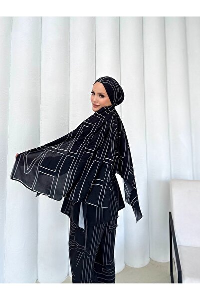 Melike Tatar Desenli Şal 32-504 STD SİYAH