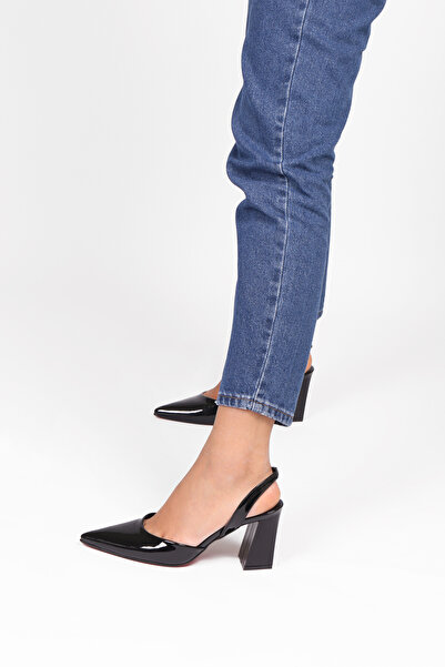 Extra Shoes İstanbul Women's Black Patent Leather Stiletto Pointed Toe Back O...