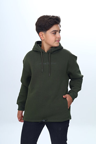 Fagis Hooded, Oversized, Side Pocketed, Ribbed Khaki Men's Sweatshirt