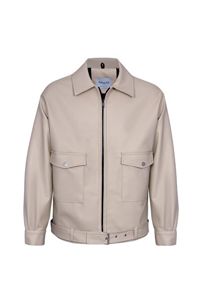 Mach Jachetă din piele pentru bărbați supradimensionat cu centură în interior