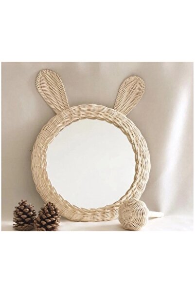 nndsgn Rattan Bambu Panda kulak Avize Ayna (Beyaz duy ile gönderim olacaktır)