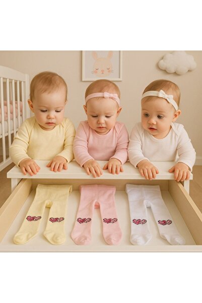 Pico Baby 3'lü Kız Bebek & Çocuk Pamuklu Külotlu Çorap Renkli Kalp Desenli