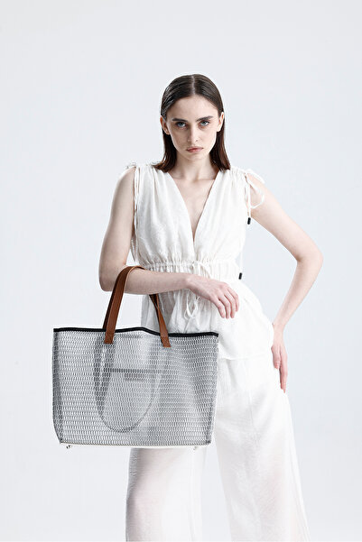 HEYBE'S Geantă de umăr pentru femei, albă, cu model de fagure, transparentă, de dimensiuni mari, pentru plajă și cumpărături