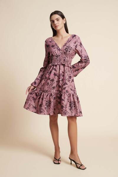 Yola Women's Ruffled V-Neck Long-Sleeve Dress