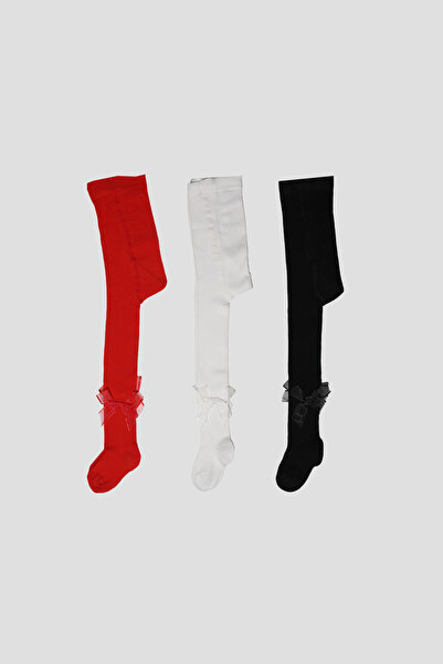 Defne Baby 3 Pairs of Ribbon Cotton Girls and Baby Pantyhose