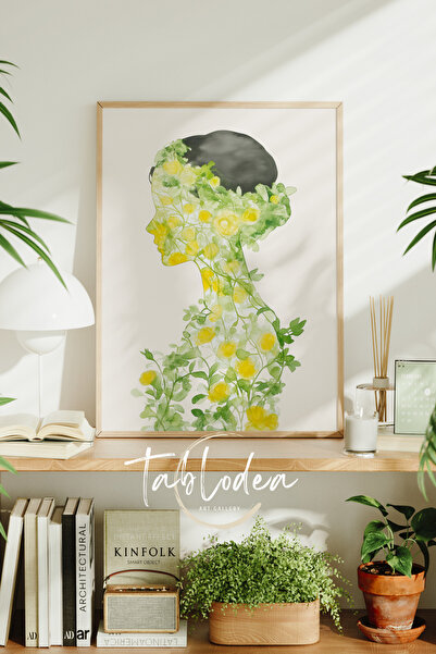 tablodea Apstraktna ženska slika u okviru, pastelne boje, dekorativna boemska...