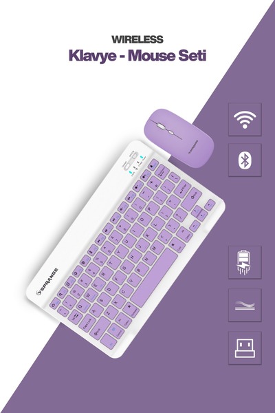 LuisMall SPRANGE Kablosuz Mor Klavye ve Mouse Set Bluetooth Wireless Bağlantı...
