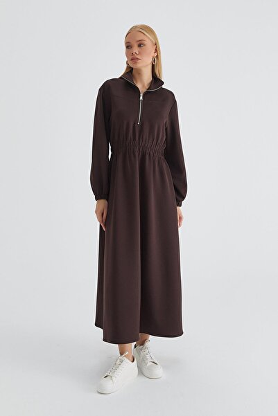 MARKALİSTE Zippered Scuba Dress Brown