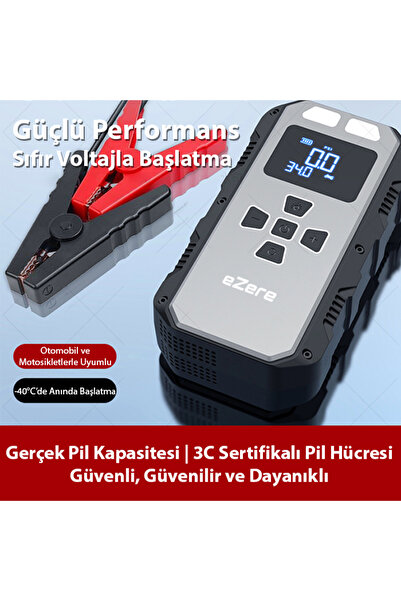 EZERE 4 in1 Lastik Sisirme Pompası, Powerbank Ve Starter Akü Takviye cihazı