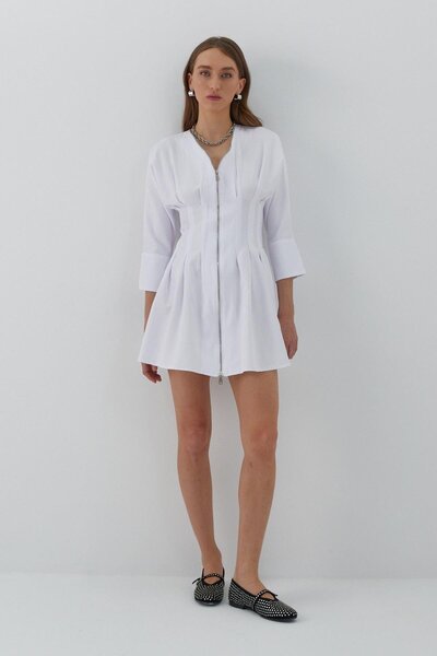 MARKALİSTE Сукня з довгими рукавами на блискавці, біла