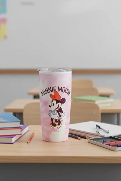 Miniso Mickey Mouse Lisanslı Batik Desenli Paslanmaz Çelik Kapaklı Bardak (860ml) - Minnie