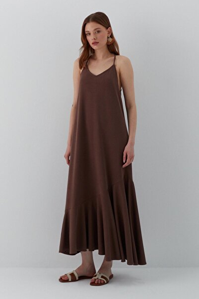 MARKALİSTE Сукня максі з підвіскою та воланами, коричнева