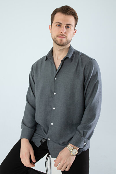 YXC Trend Maker Ανδρικό λινό πουκάμισο με υφή Oversize Smoked