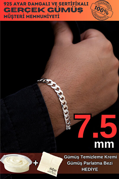 OSMANLI GÜMÜŞ Erkek Gümüş Bileklik - 7.5mm Gurmet Model 925 Ayar Sertifikalı ...