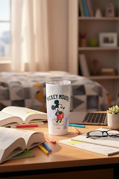 Miniso Mickey Mouse Lisanslı Batik Desenli Paslanmaz Çelik Kapaklı Bardak (860ml) - Mickey