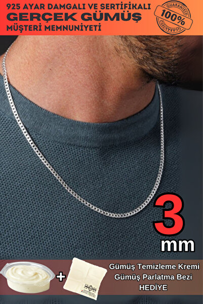OSMANLI GÜMÜŞ 3mm Gurmet Model 925 Ayar Gümüş Erkek Kadın  Kolye Zincir 24725...