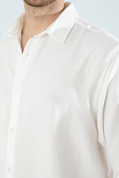 YXC Trend Maker Ανδρικό λευκό πουκάμισο με υφή λινό, oversize