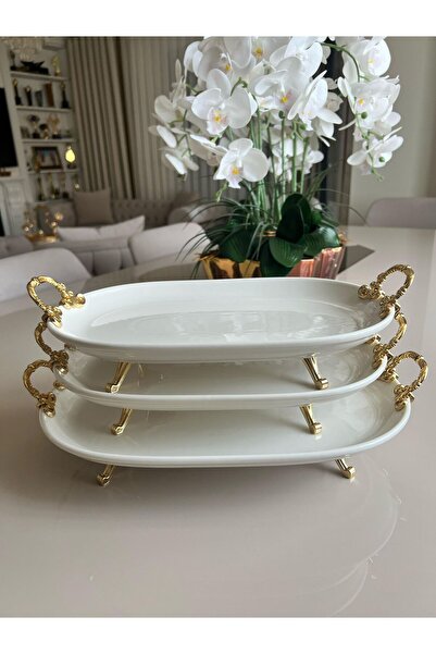PONCİKPAZAR 3-Piece Gold Porcelain Presentation