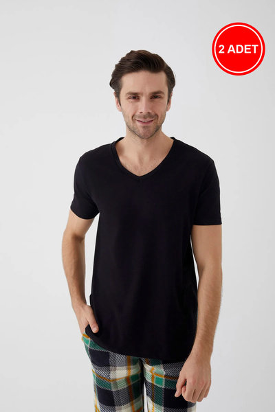 koza iç giyim Ανδρικό βαμβακερό κοντομάνικο μπλουζάκι με λαιμόκοψη 2 τεμαχίων