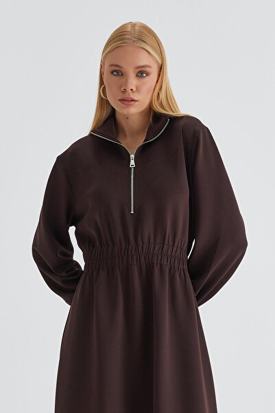 MARKALİSTE Zippered Scuba Dress Brown