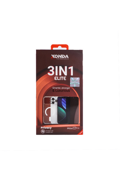 xonda زوندا 3 في 1 زجاج مقسى للخصوصية + حافظة صلبة + واقي عدسة الكاميرا مجموعة ايفون 17 برو