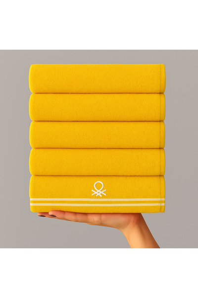 Benetton Home 5 Pieces Bath Towel Hand Face Body Yellow 100% Cotton 30X50 cm Face Towel
