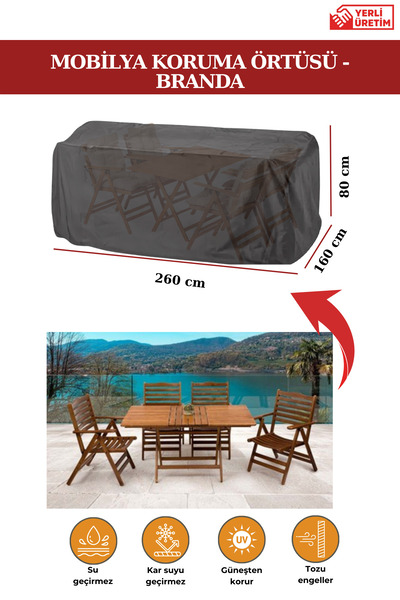 Breen Siyah Bahçe Mobilya Koruma Örtüsü Branda 260x160x80 Cm-santimetre, Su Geçirmez, Güneşten Korur